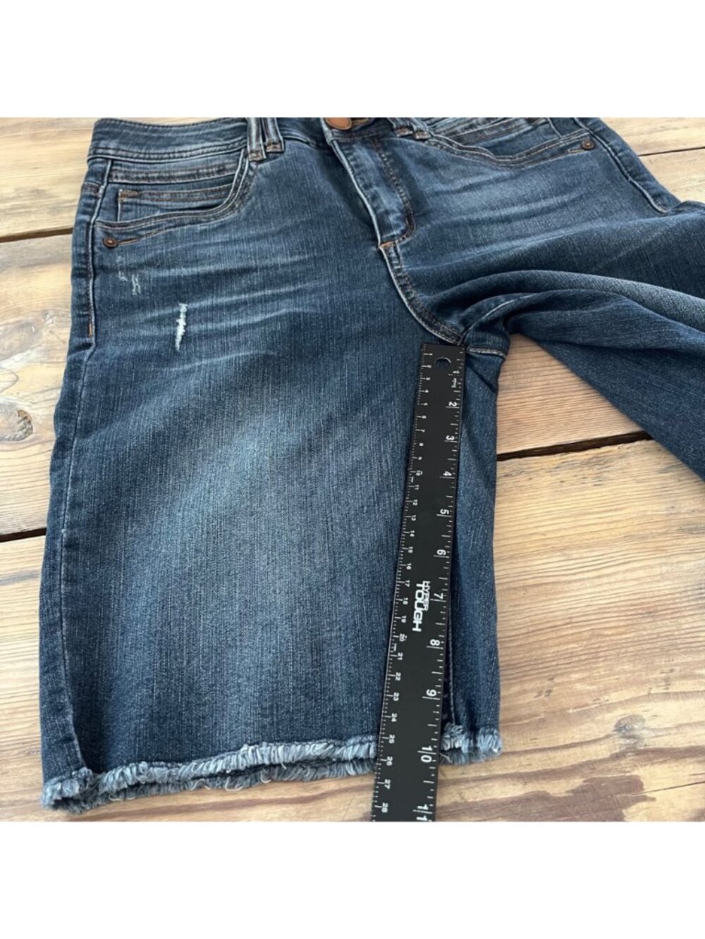 Democracy Denim Frayed Hem Bermuda Shorts Womens 6 Dark Wash - Picture 8 of 8